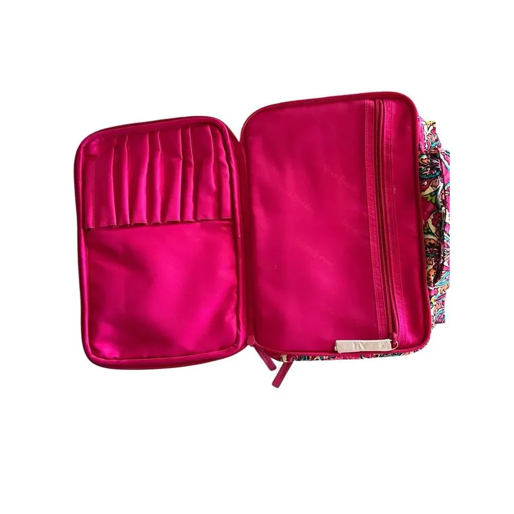 Vera Bradley Large Blush & Brush Makeup Case Pink Sunburst Floral Quilted Cotton